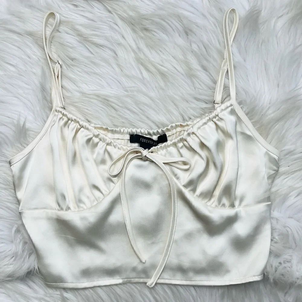 Forever 21 Silky Bustier Crop Top Ivory Size Small